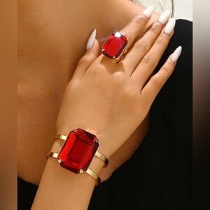 BRACELET & RING VINTAGE SQUARE CRYSTAL FASHION SET